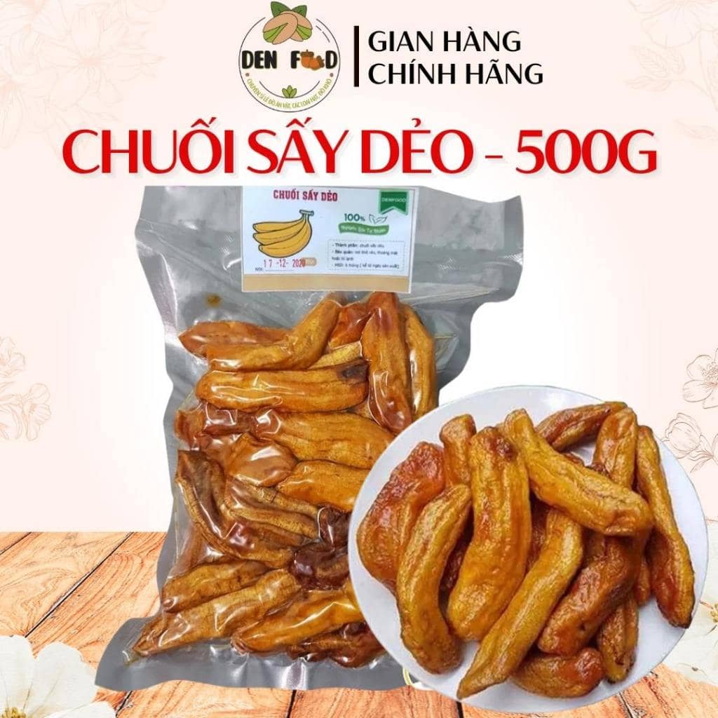 500G Chuối sấy dẻo Đà Lạt - Chuối nguyên trái sấy dẻo - Ăn Vặt Denfood