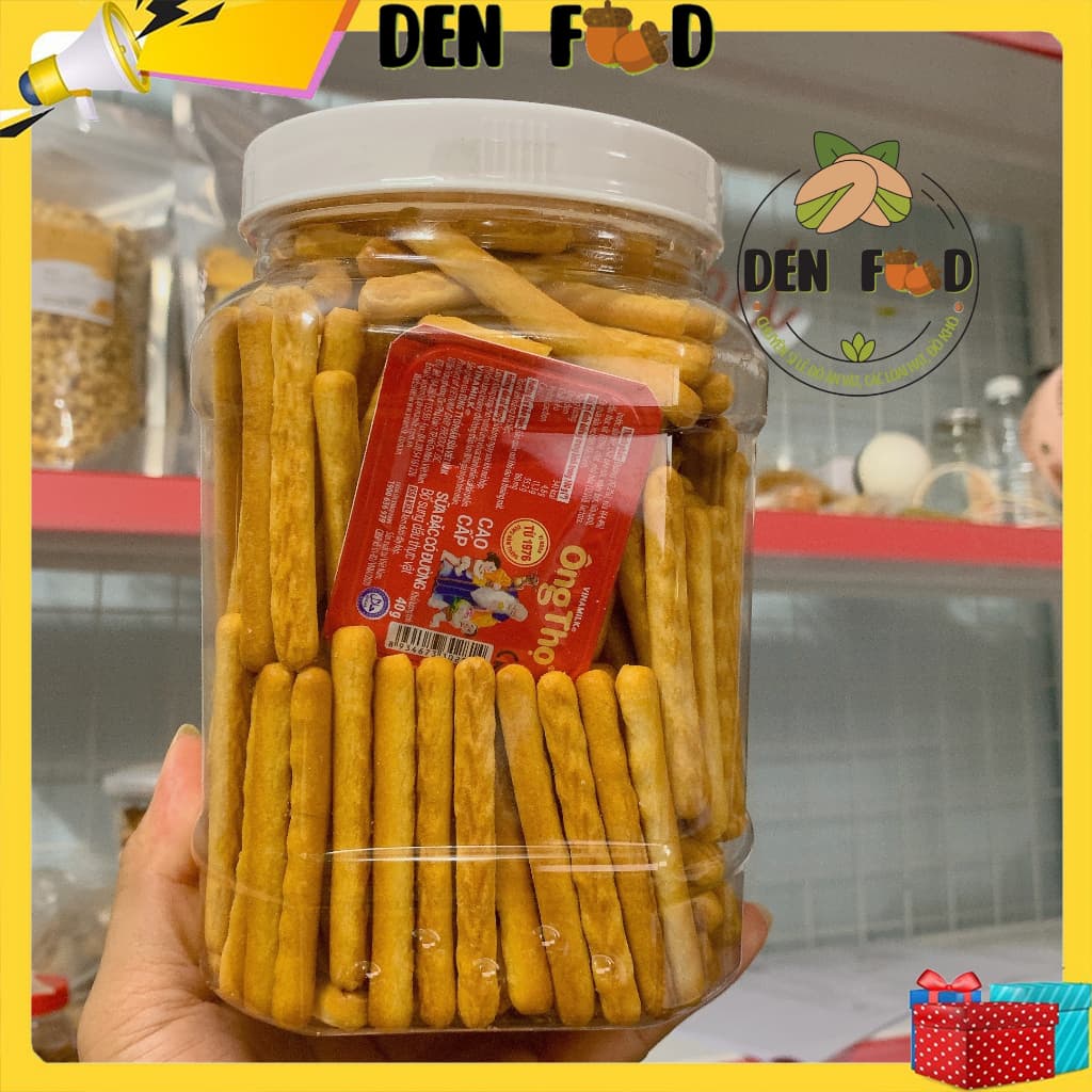 500gr Bánh quy đũa bơ sữa giòn tan, bánh que tuổi thơ, Ăn vặt Denfood