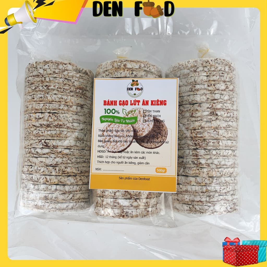 500g Bánh gạo lứt ăn kiêng Denfood, bánh nổ gạo lức nguyên hạt