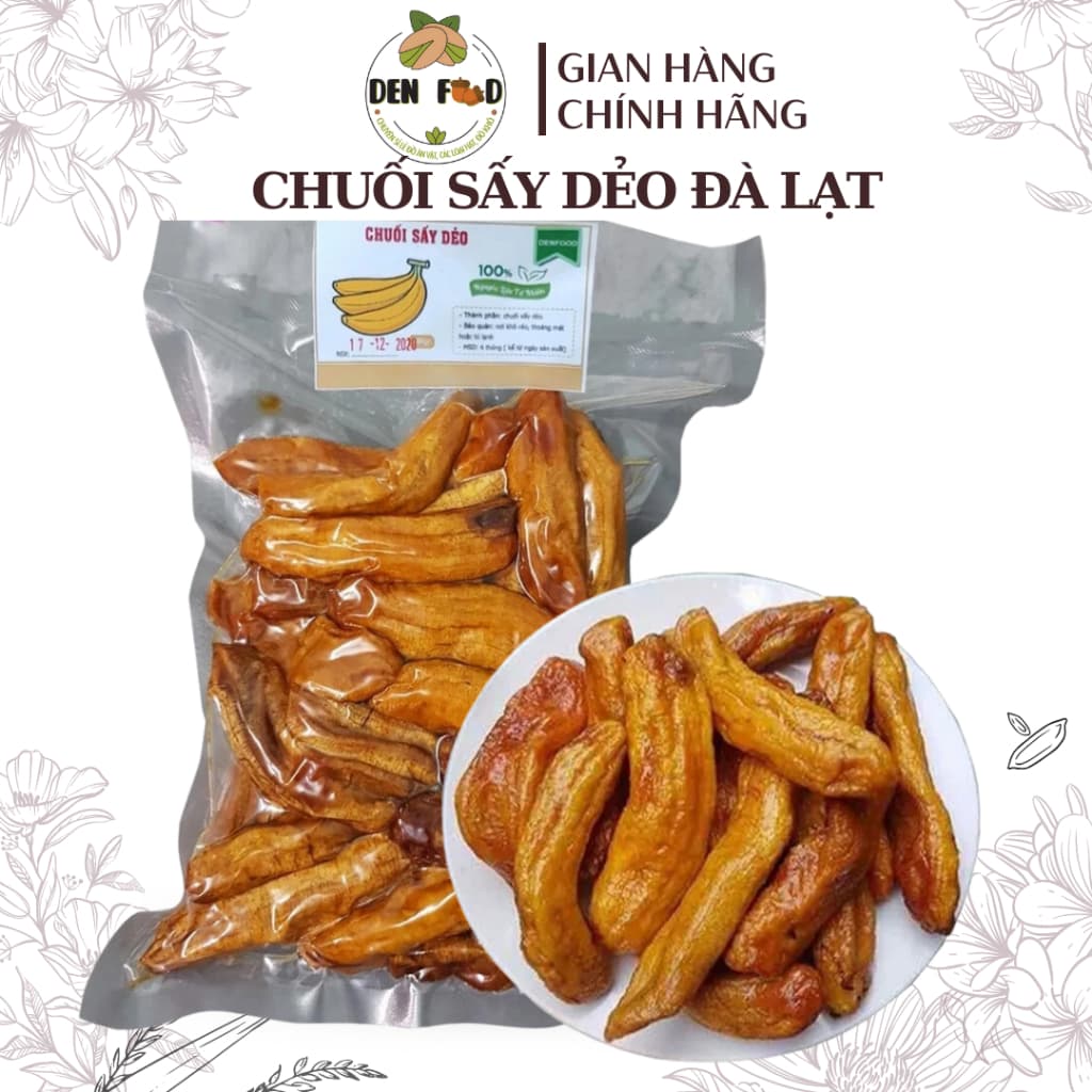 500G Chuối sấy dẻo Đà Lạt - Chuối nguyên trái sấy dẻo - Ăn Vặt Denfood