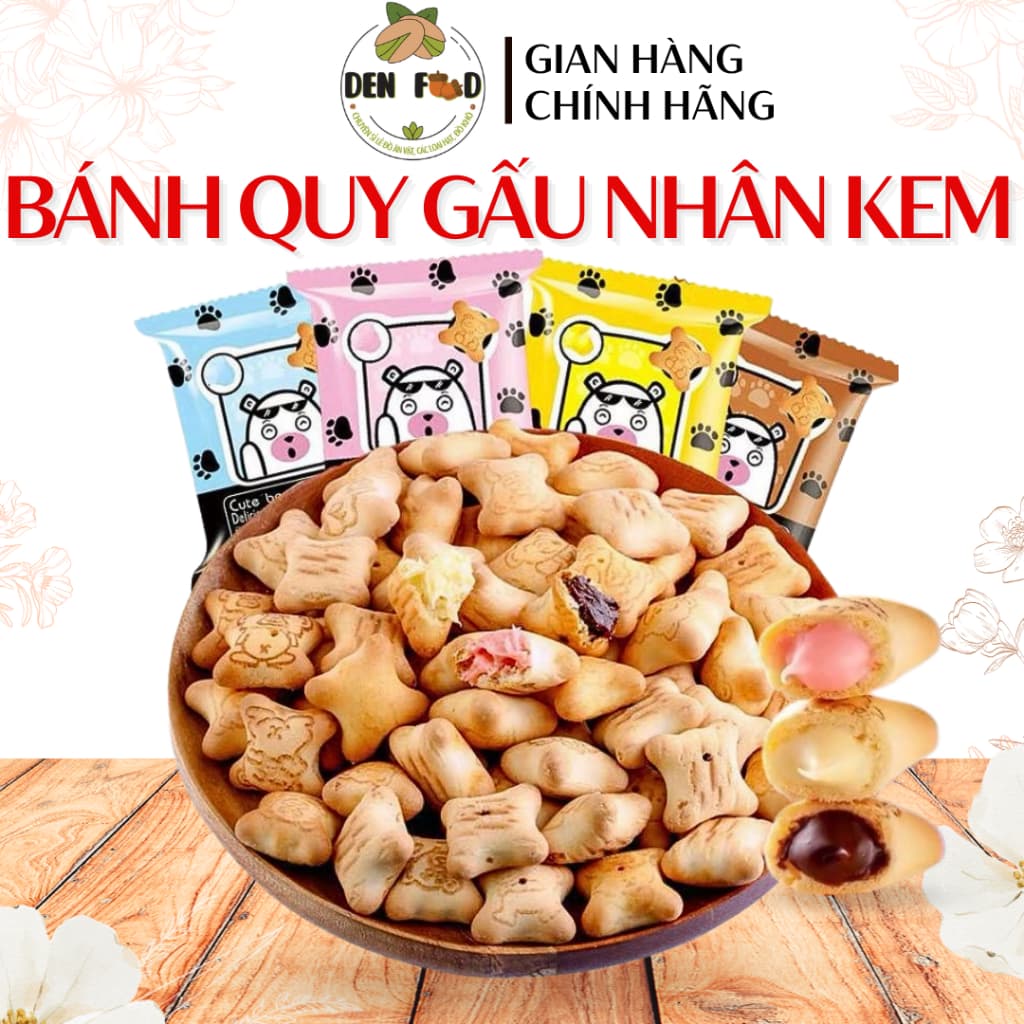 300g Bánh quy gấu nhân kem mix vị Choco Bear - Ăn Vặt Denfood