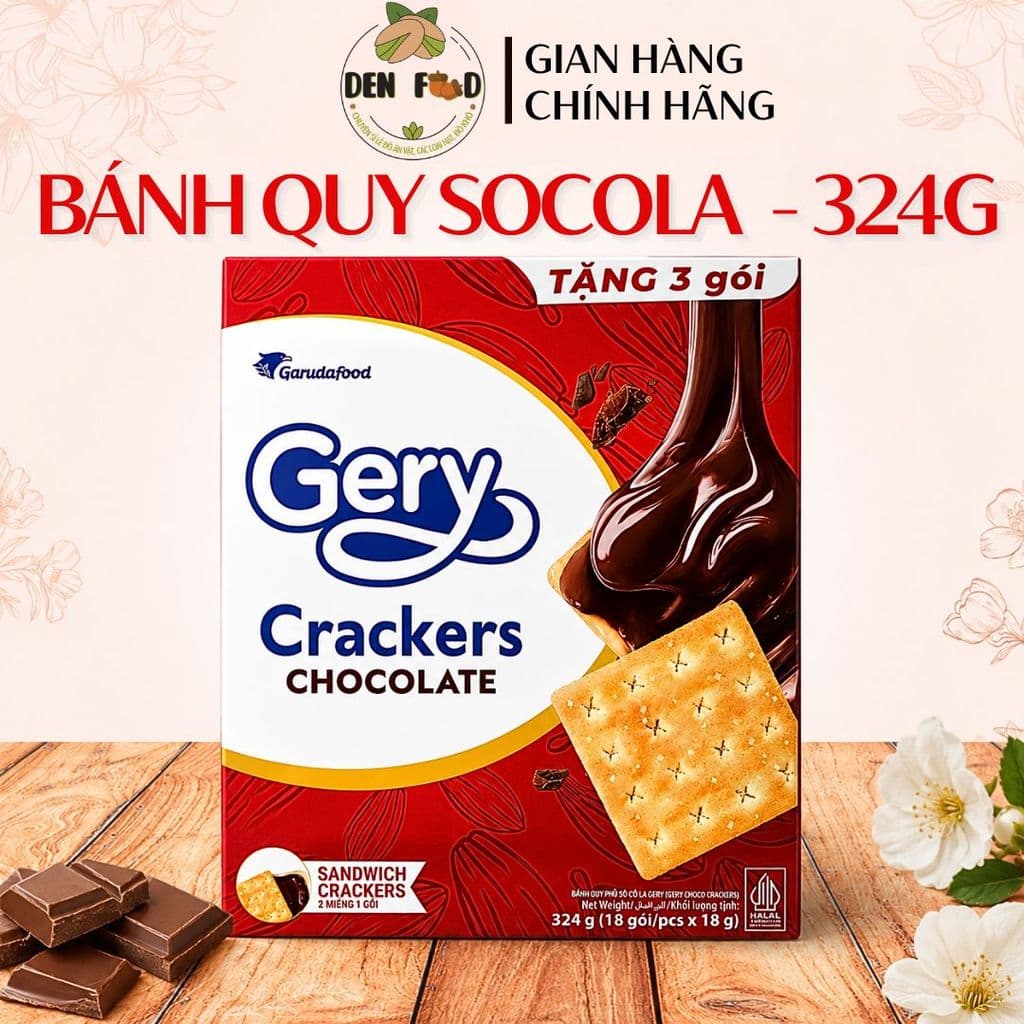 324G Bánh Gery Crackers Vị Socola, Giòn Xốp Thơm Ngon, Ăn Vặt Hấp Dẫn - Ăn Vặt Denfood