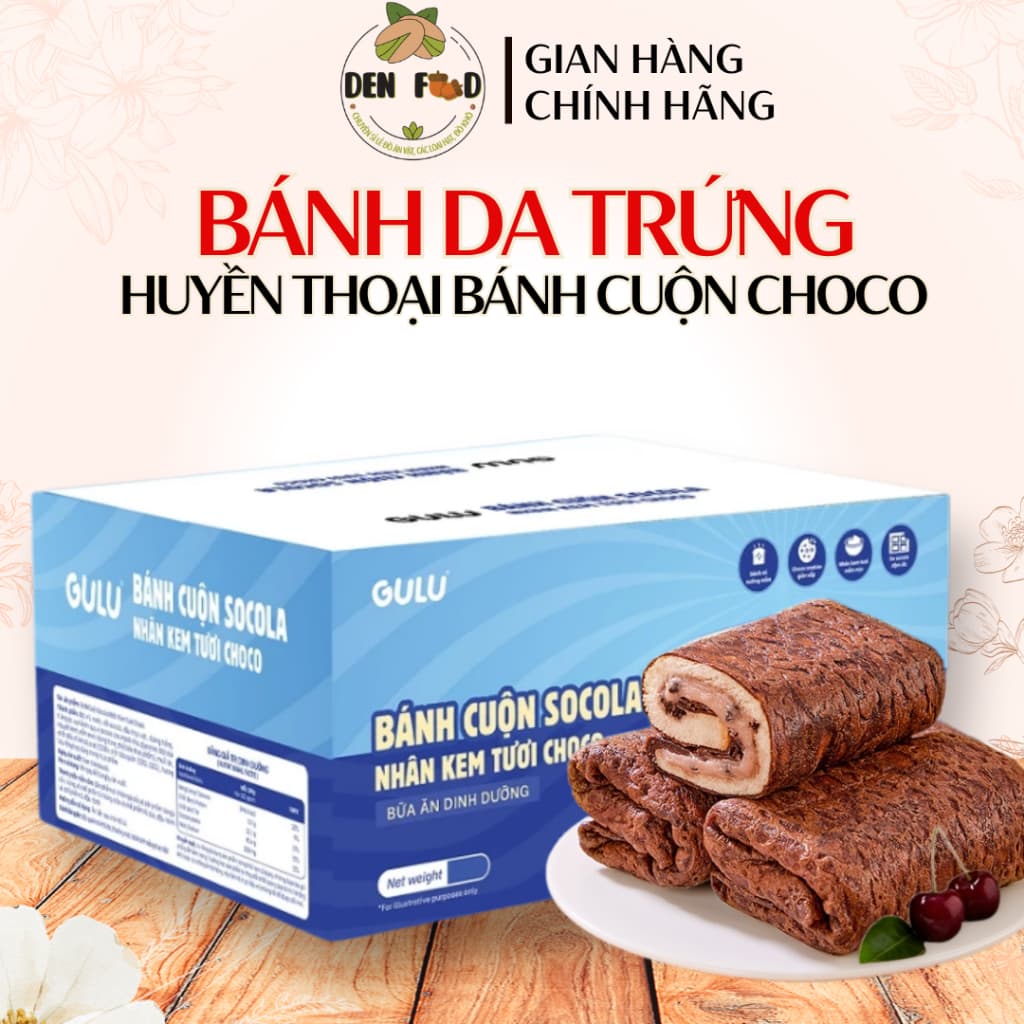 1 HỘP - Bánh Choco Gulu cuộn socola nhân kem tươi - Ăn Vặt Denfood